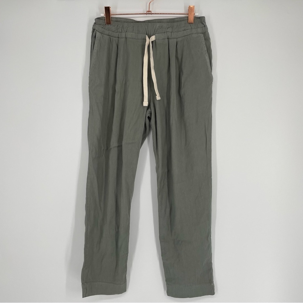Monrow Linen Blend Track Pants Drawstring Tapered Leg Sage Green‎ NWT Size XS